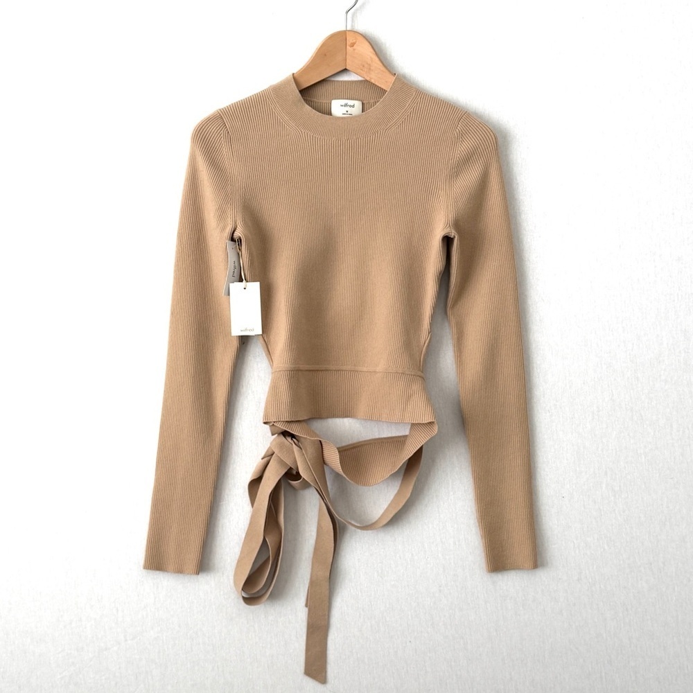 Aritzia Wilfred Mayrac Merino Wool Ribbed Self Tie Sweater